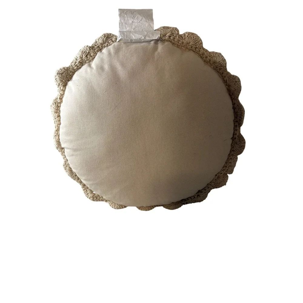 Threshold Crochet Round Toss Pillow Beige Scalloped Edge Boho 16 Inch Accent